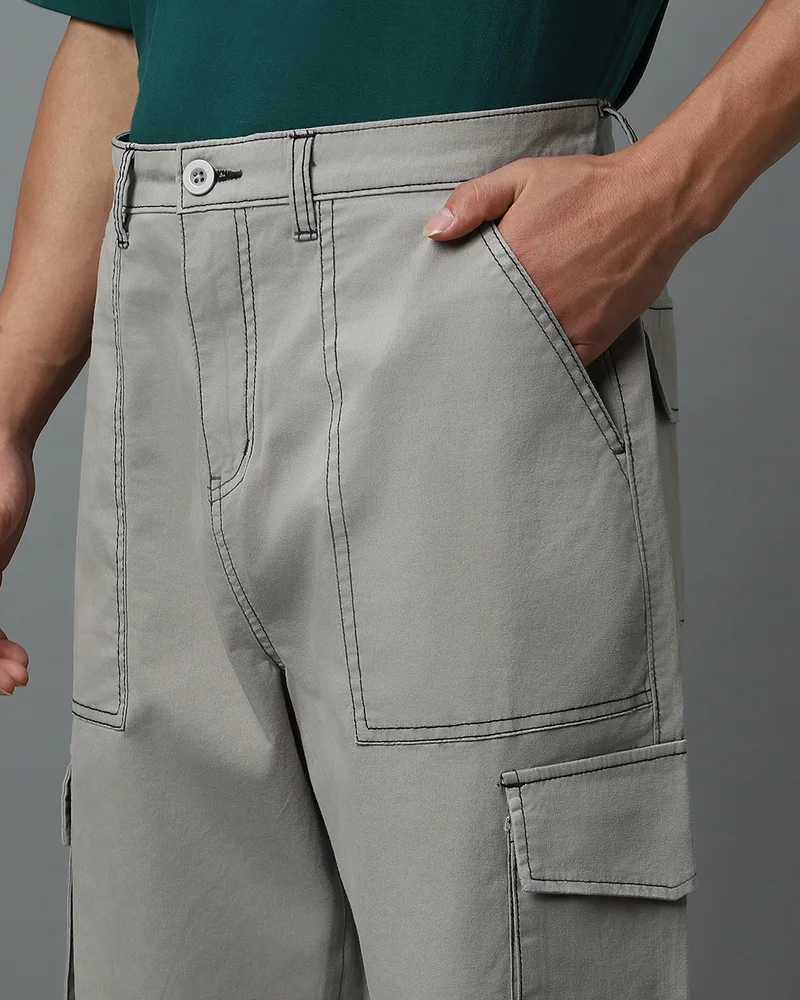 bewakoof  Men's Grey Straight Fit Cargo Pants for Men | Best Price UAE
